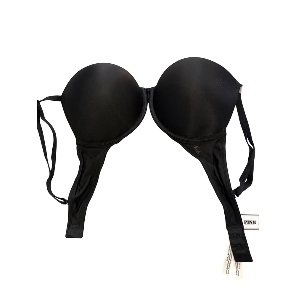 Pink Victoria's Secret Super Push Up Bra 34C Black Underwire Padded 270019 59